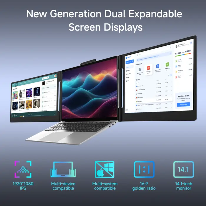 Factory Wholesale 14+14 IPS Rotating Dual-Screen WLED Portable Full HD Display Expansion Business Supporting OEM/ODM Type-C for — image 2