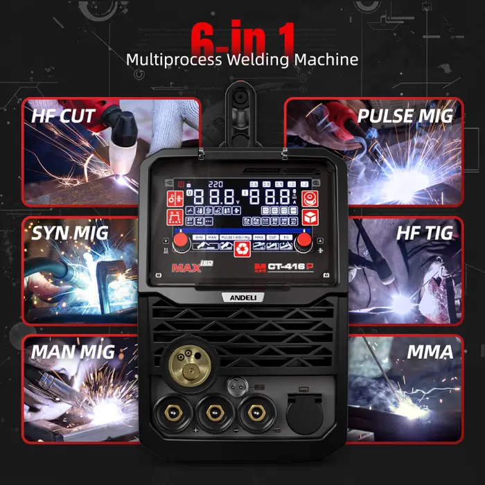 ANDELI 6 in 1 MIG Welding Machine with Pulse MIG/HF TIG/CUT/Stick Aluminum MIG Welder Semi-automatic Gas/Gasless Welding — image 3