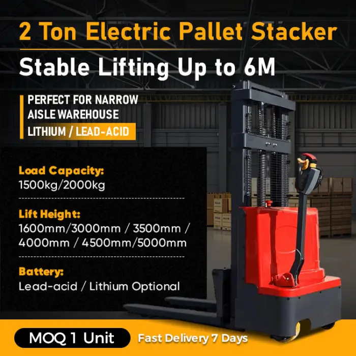 Cost-Effective 2000kg Electric Walkie Pallet Stacker 4.5m Lift 2200W Motor for Warehouse OEM ODM — image 4