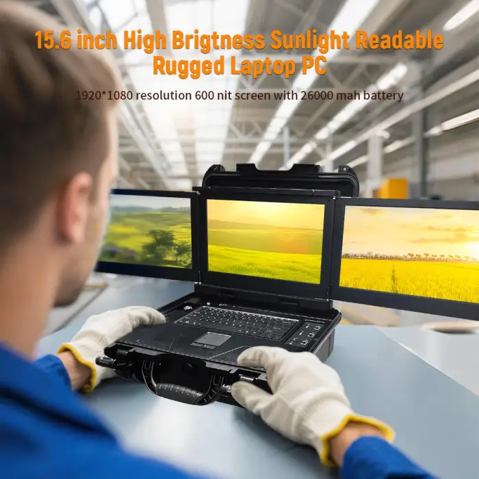 All in One Rugged Triple Screen Industrial Embedded Computer Laptop 15.6inch 26800mAh I7-10875H 32GB DDR4 for Field Work — image 3