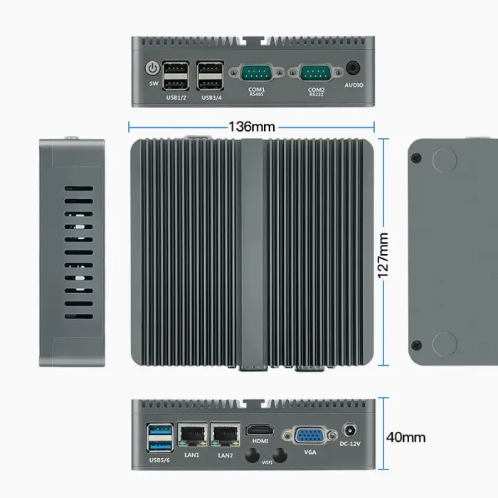 Fanless Noiseless Industrial-grade Quality All-aluminum Case Embedded Rugged Mini PC Computer with Intel N2840 DDR3 4GB — image 4