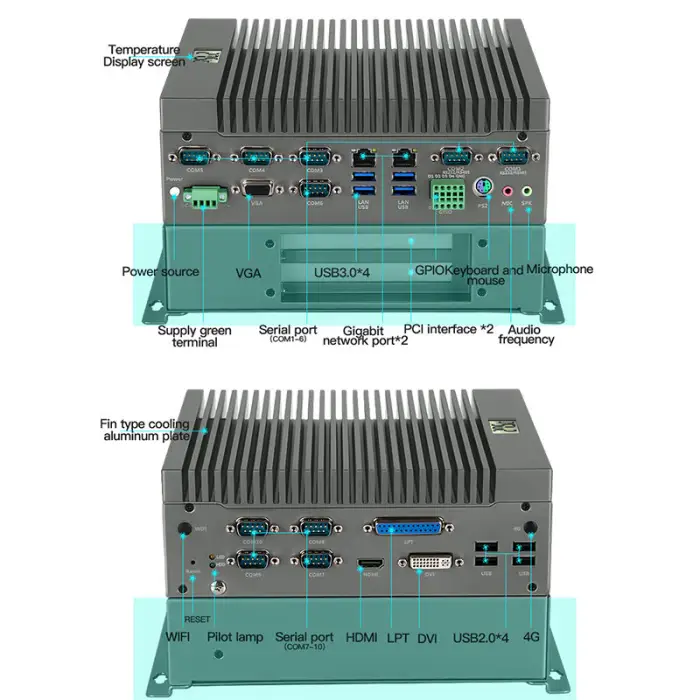 OEM ODM Fanless Noiseless Rugged Dual PCI Embedded Aluminum Mini PC Computer For Industrial Control — image 6