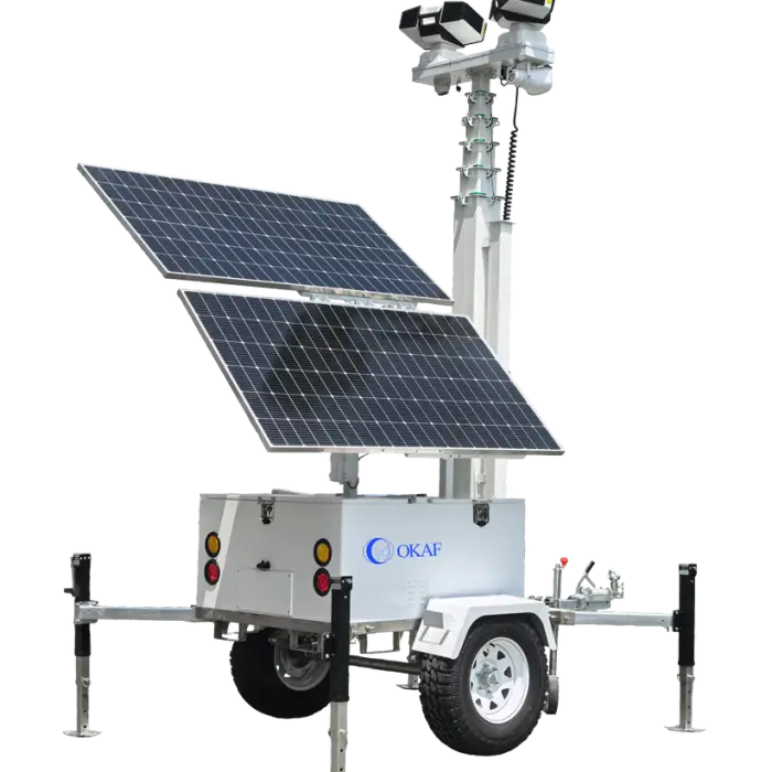 OKAF Off-grid Mobile Traile RPortable CCTV Tower Digital AI Camera Mobile Solar Surveillance Trailer for Highway Construction — image 3