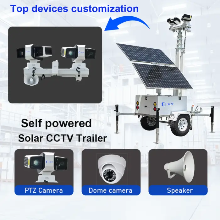 OKAF Off-grid Mobile Traile RPortable CCTV Tower Digital AI Camera Mobile Solar Surveillance Trailer for Highway Construction — image 4