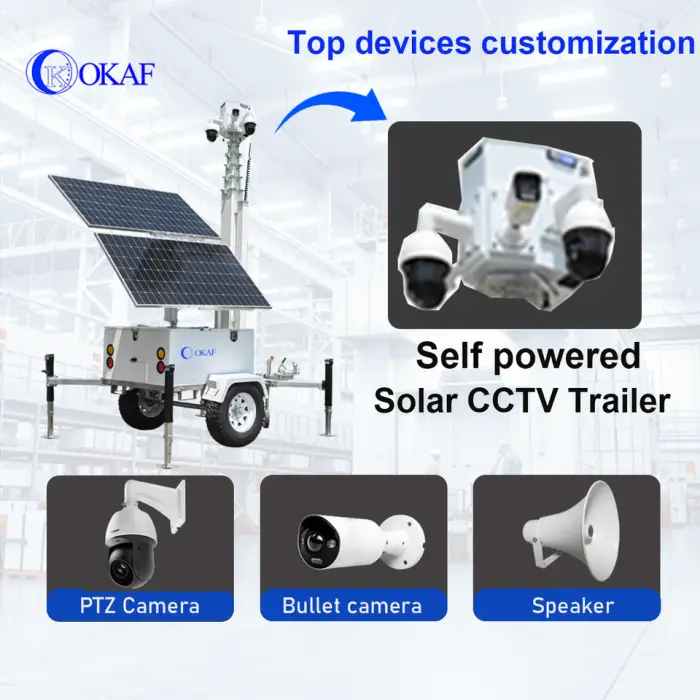 2x450W Solar Power Rapid Deployment Mobile CCTV Trailer Solar Monitoring System for Construction Sites Monitoring — image 3