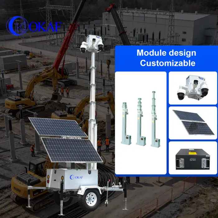 OK-PRO10 Mobile Sentry Security Trailer Camera Tower 4G Solar Powered Surveillance System Construction Site 4G Security Trailer — image 4