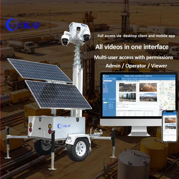 OK-PRO10 Mobile Sentry Security Trailer Camera Tower 4G Solar Powered Surveillance System Construction Site 4G Security Trailer — image 5