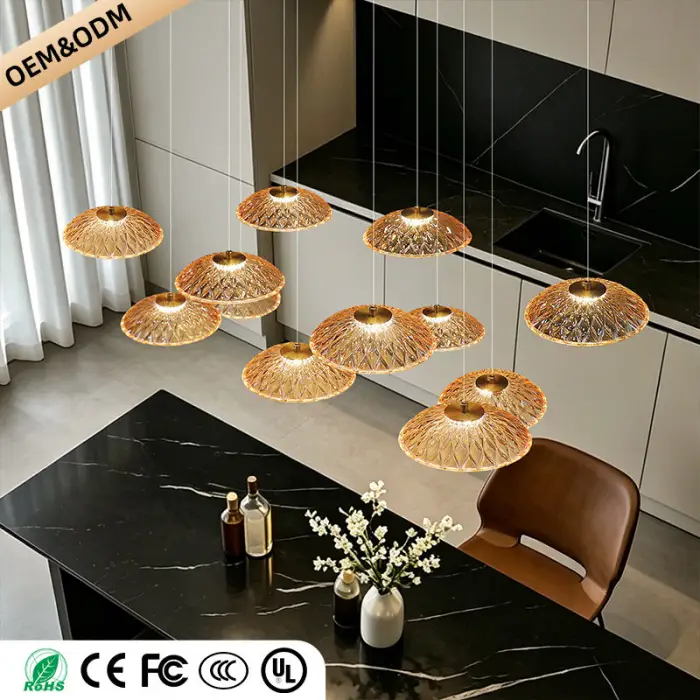 Luxury Ripple Water Glass Chandelier Living Room Kitchen High Ceiling Hanging Lights Art Dining Room Island Bar Pendant Lamp — image 3