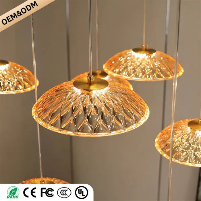 Luxury Ripple Water Glass Chandelier Living Room Kitchen High Ceiling Hanging Lights Art Dining Room Island Bar Pendant Lamp — image 7