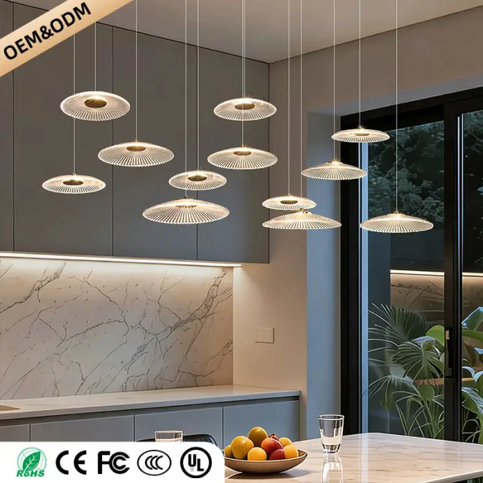 Modern Luxury Glass Chandelier Bar Kitchen Island Table Ripple Water Glass Pendant Lamp Art High Ceiling Hanging Lights — image 3