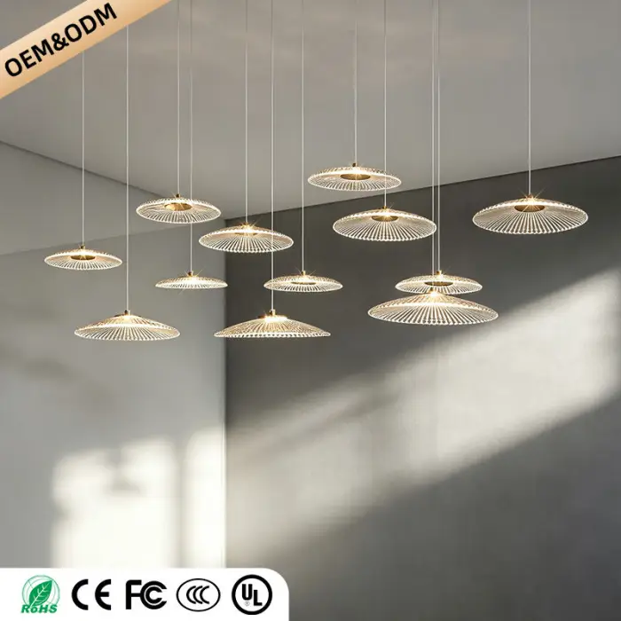 Modern Luxury Glass Chandelier Bar Kitchen Island Table Ripple Water Glass Pendant Lamp Art High Ceiling Hanging Lights — image 4