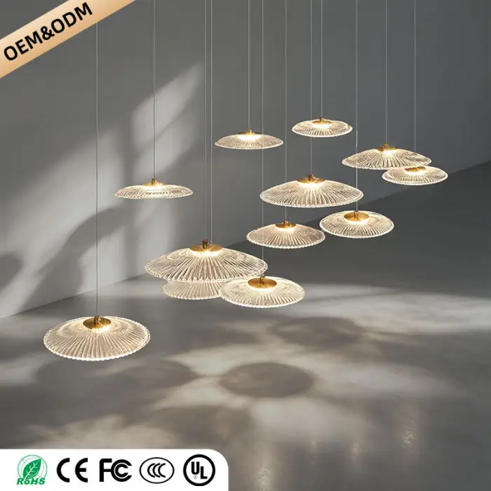 Modern Luxury Glass Chandelier Bar Kitchen Island Table Ripple Water Glass Pendant Lamp Art High Ceiling Hanging Lights — image 5