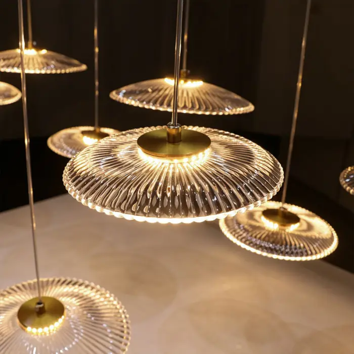 Modern Luxury Glass Chandelier Bar Kitchen Island Table Ripple Water Glass Pendant Lamp Art High Ceiling Hanging Lights — image 7