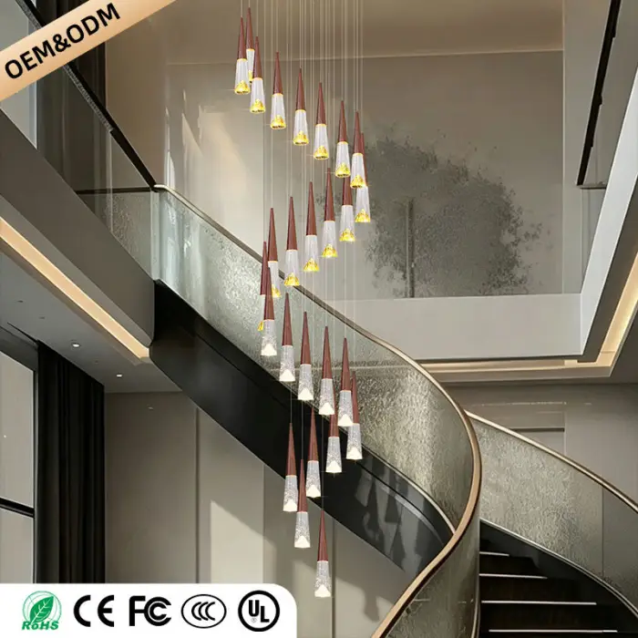 Staircase Hanging Light Rotating Staircase Crystal Chandelier Hanging Lamp Hall Villa High Ceiling Long Pendant Light Lighting — image 4