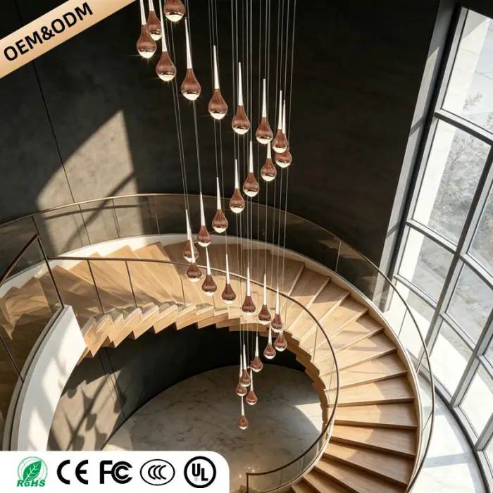 Nordic Loft Chandelier Villa Rotating Ceiling Hanging Chandelier Minimalist Led Long Chandelier Staircase Pendant Light — image 6