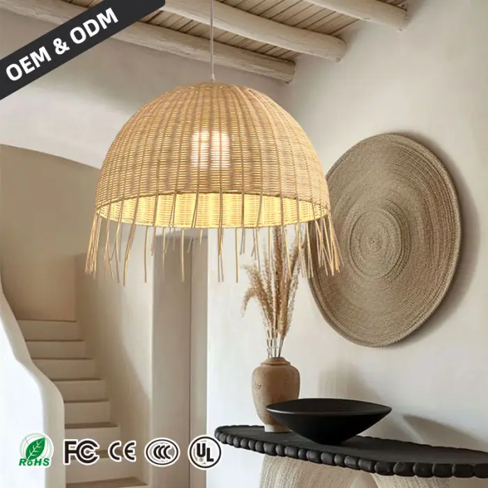 Wabi-sabi Handmade Rattan LED Pendant Lights Art Hand-Knitted Lamps for Living Room Home Decoration Chandelier — image 4