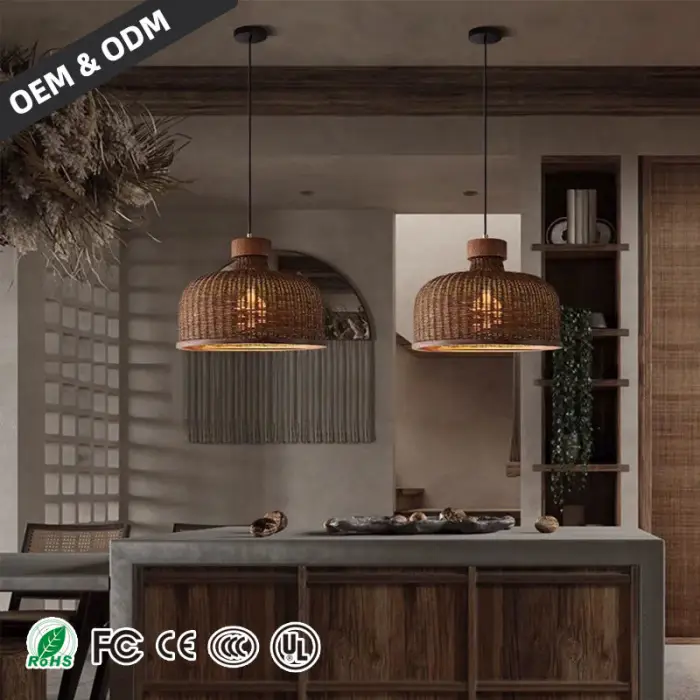 Retro Rattan Pendant Light Nordic Led Restaurant Chandelier Attic Living Room Homestay Chandelier Japan Wabi Sabi Kitchen Light — image 4