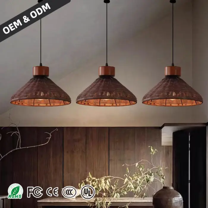 Retro Rattan Pendant Light Nordic Led Restaurant Chandelier Attic Living Room Homestay Chandelier Japan Wabi Sabi Kitchen Light — image 6