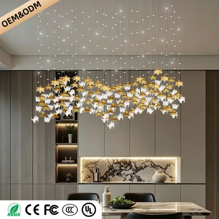 Dining Room Chandeliers Modern Villa Dining Table Island Pendant Lamp Creative Glass Flower Hanging Lamp — image 3