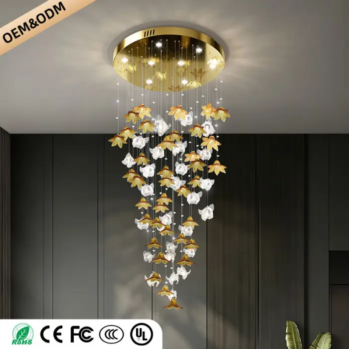 Dining Room Chandeliers Modern Villa Dining Table Island Pendant Lamp Creative Glass Flower Hanging Lamp — image 4