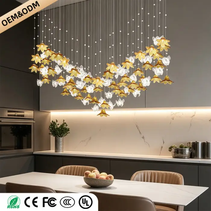 Dining Room Chandeliers Modern Villa Dining Table Island Pendant Lamp Creative Glass Flower Hanging Lamp — image 6
