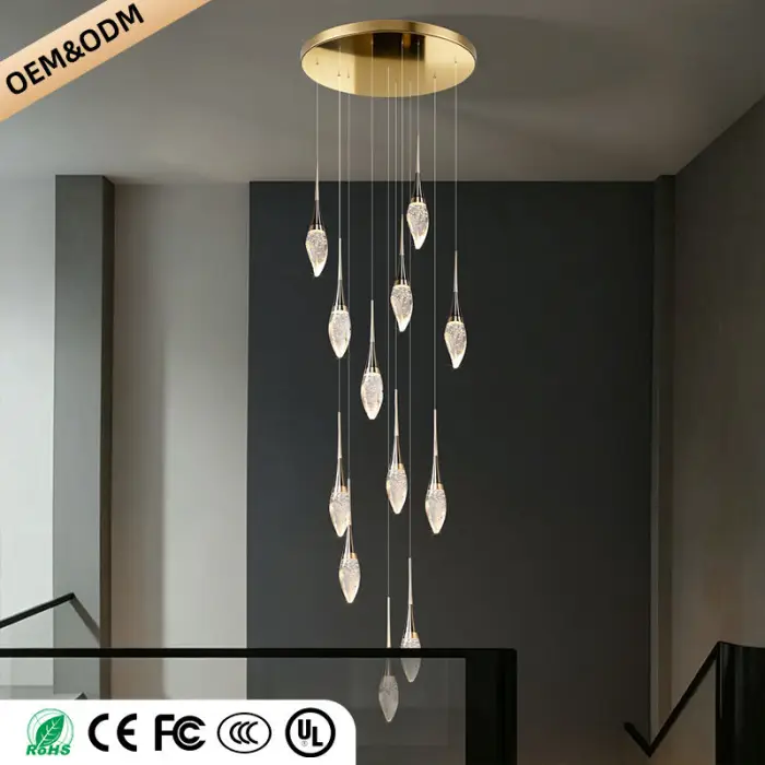 Modern Staircase Chandelier Light Luxury Villa Attic Hanging Ceiling Lamp Designer Crystal Raindrop Pendant Light — image 4