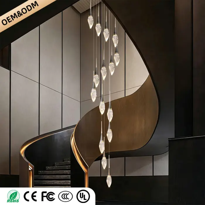 Modern Staircase Chandelier Light Luxury Villa Attic Hanging Ceiling Lamp Designer Crystal Raindrop Pendant Light — image 5