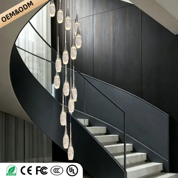 Modern Staircase Pendant Light Luxury Villa Attic Restaurant Suspended Ceiling Ceiling Light Designer Crystal Pendant Light — image 7