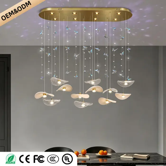 Dining Room Chandeliers Modern Villa Table Island Pendant Lamp Cream-white Lotus Leaf Glass Art Hanging Lamp — image 4