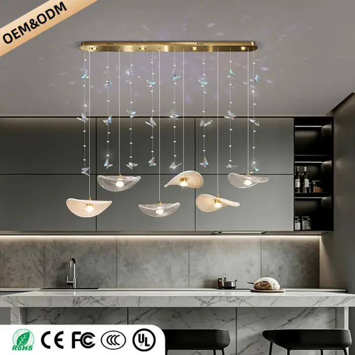 Dining Room Chandeliers Modern Villa Table Island Pendant Lamp Cream-white Lotus Leaf Glass Art Hanging Lamp — image 6