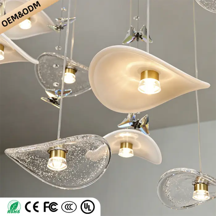 Dining Room Chandeliers Modern Villa Table Island Pendant Lamp Cream-white Lotus Leaf Glass Art Hanging Lamp — image 7