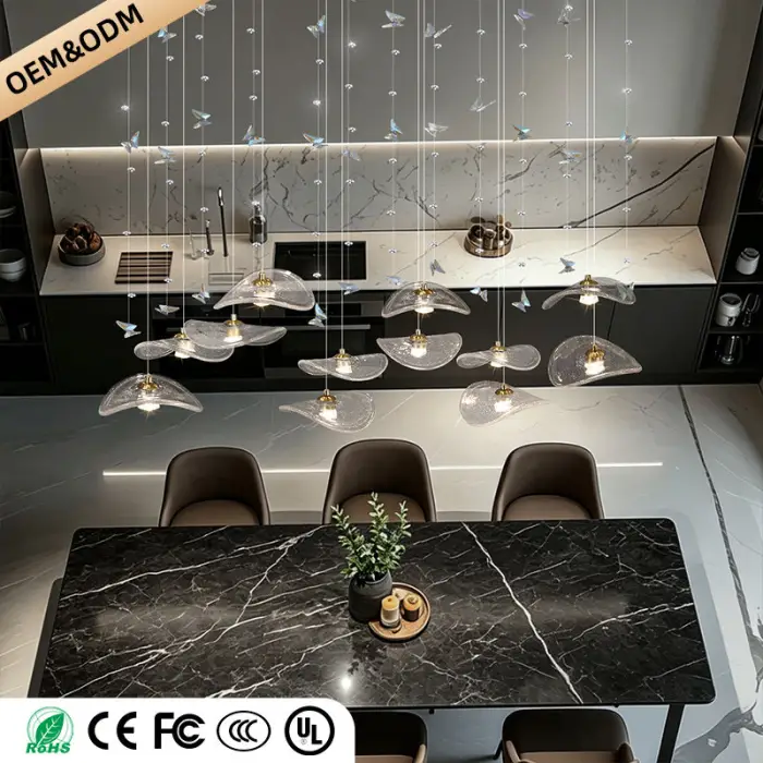 Restaurant Pendant Light Modern Luxury Dining Table bar Counter Kitchen Lotus Leaf Design Artistic Pendant Light Above — image 4