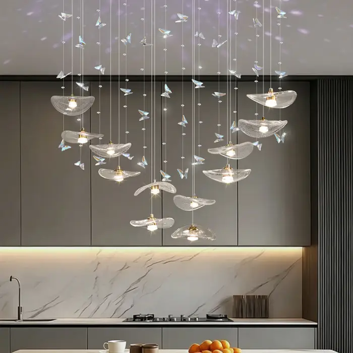 Restaurant Pendant Light Modern Villa Loft Chandelier Designer Lotus Leaf Glass Ceiling Hanging Chandelier — image 3
