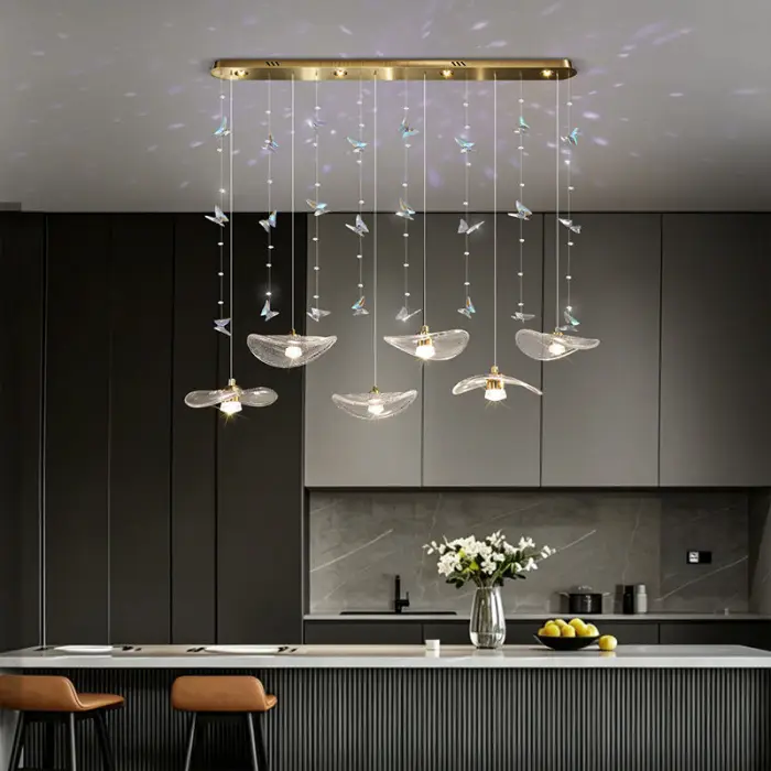 Restaurant Pendant Light Modern Villa Loft Chandelier Designer Lotus Leaf Glass Ceiling Hanging Chandelier — image 4