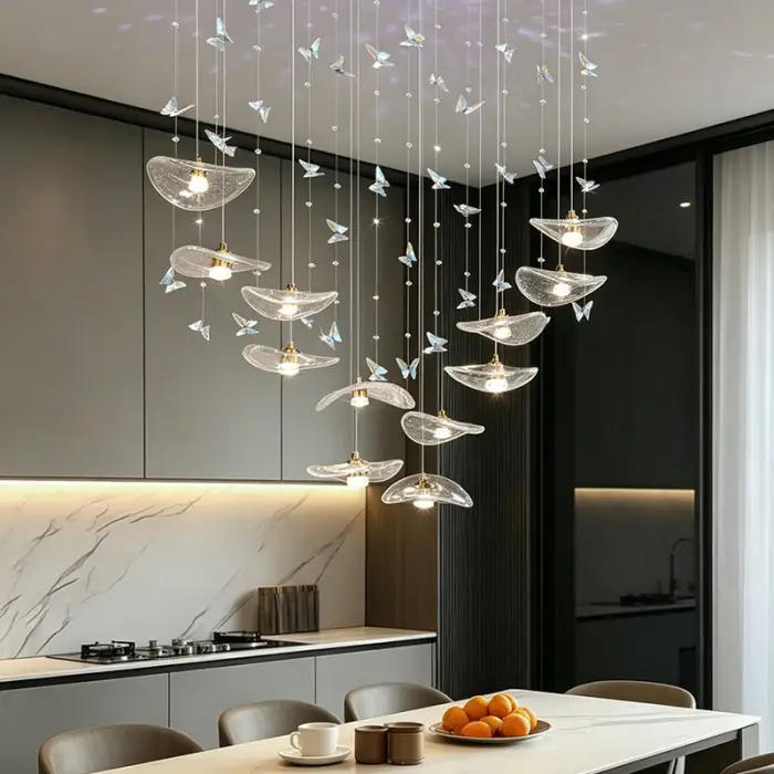 Restaurant Pendant Light Modern Villa Loft Chandelier Designer Lotus Leaf Glass Ceiling Hanging Chandelier — image 5