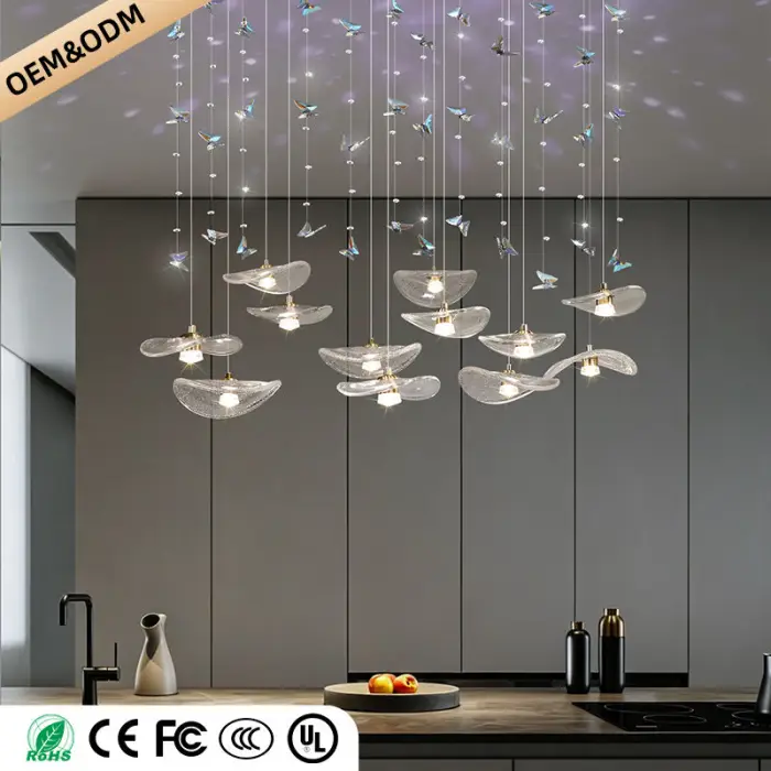 Restaurant Pendant Light Modern Villa Loft Chandelier Designer Lotus Leaf Glass Ceiling Hanging Chandelier — image 6
