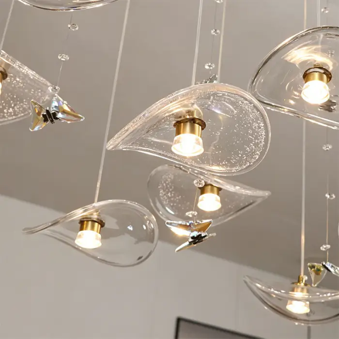 Restaurant Pendant Light Modern Villa Loft Chandelier Designer Lotus Leaf Glass Ceiling Hanging Chandelier — image 7