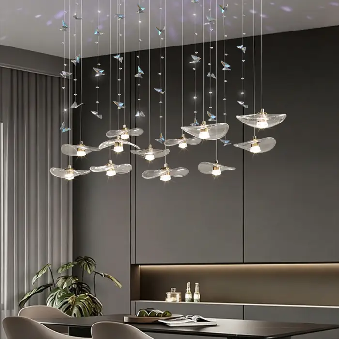 Dining Room Chandeliers Modern Villa Dining Table Bar Counter Kitchen Ceiling Lamp Double Color Lotus Leaf Glass Art Hanging Lam — image 4