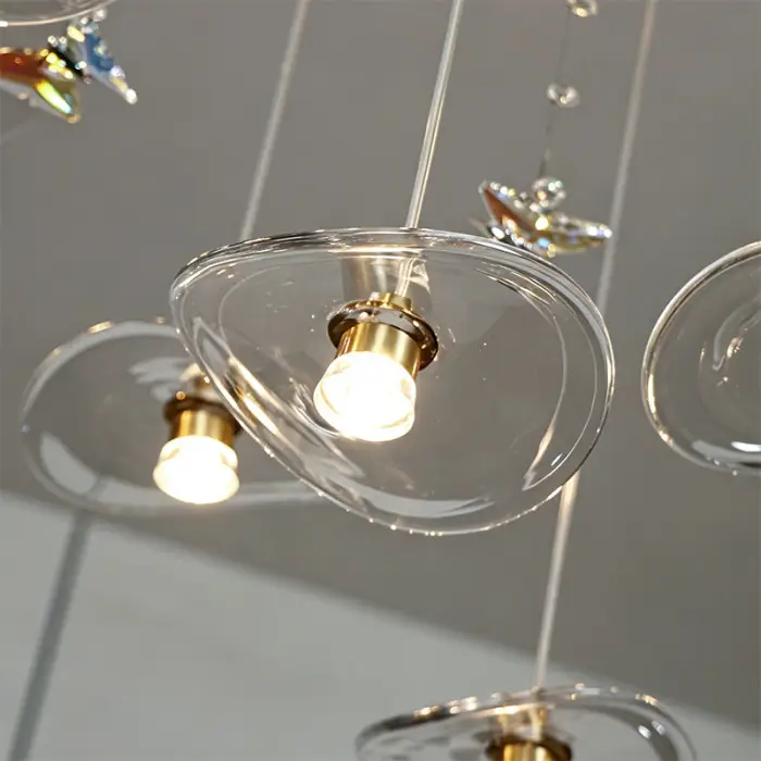 Dining Room Chandeliers Modern Villa Dining Table Bar Counter Kitchen Ceiling Lamp Double Color Lotus Leaf Glass Art Hanging Lam — image 7