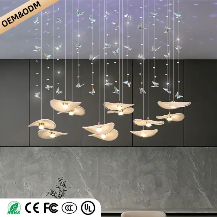 Dining Room Chandeliers Modern Villa Restaurant Bar Counter Kitchen Island Pendant Lamp Designer Lotus Leaf Glass Hanging Lamp — image 3