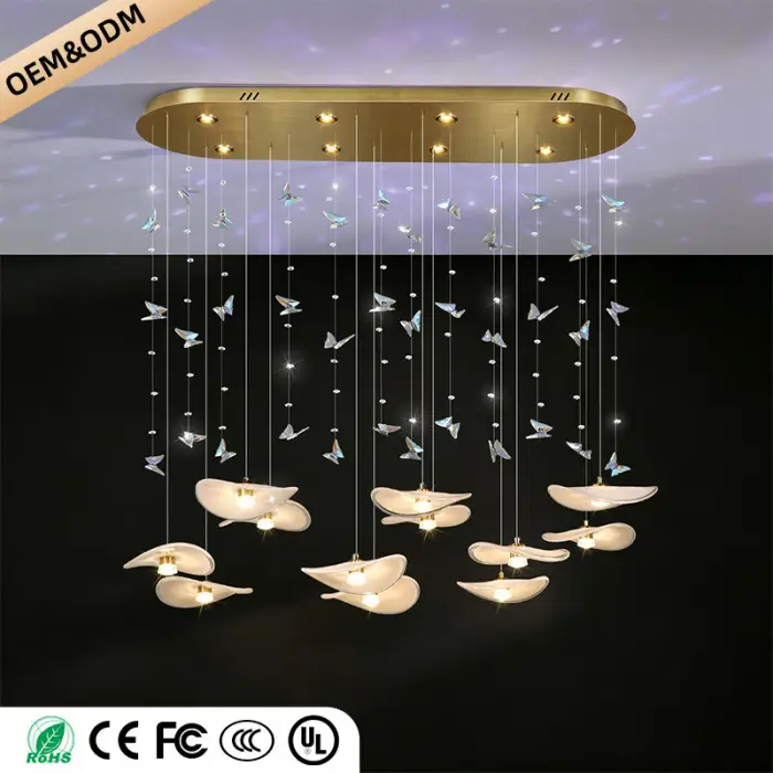 Dining Room Chandeliers Modern Villa Restaurant Bar Counter Kitchen Island Pendant Lamp Designer Lotus Leaf Glass Hanging Lamp — image 4