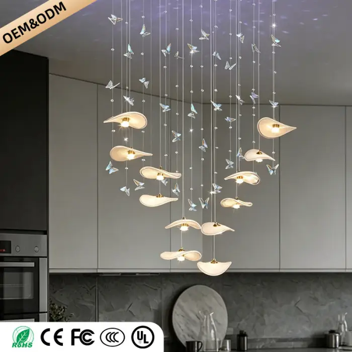 Dining Room Chandeliers Modern Villa Restaurant Bar Counter Kitchen Island Pendant Lamp Designer Lotus Leaf Glass Hanging Lamp — image 5