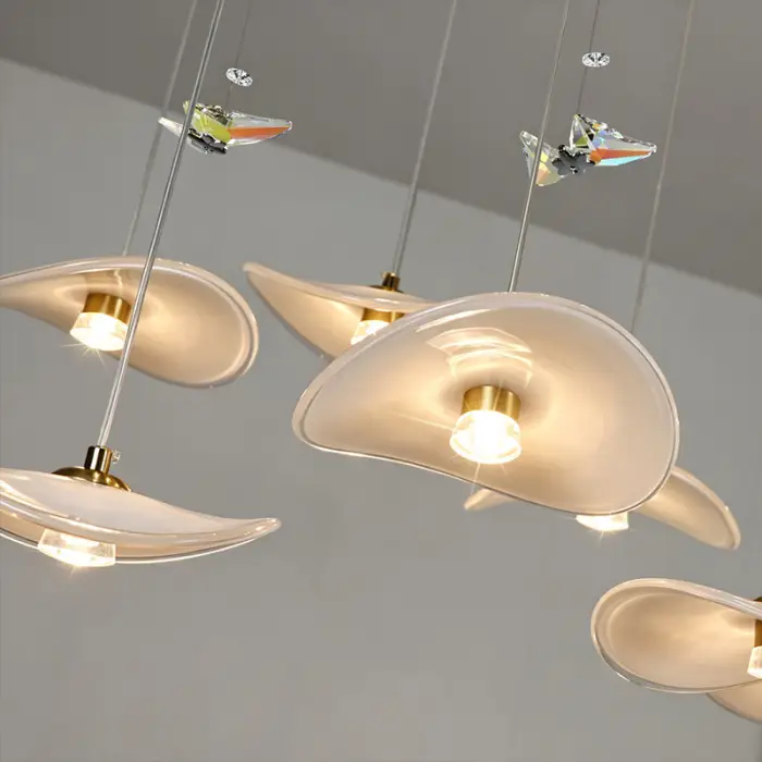 Dining Room Chandeliers Modern Villa Restaurant Bar Counter Kitchen Island Pendant Lamp Designer Lotus Leaf Glass Hanging Lamp — image 6