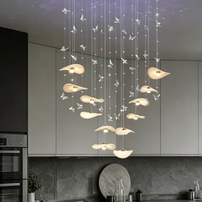 Dining Room Chandeliers Modern Villa Restaurant Bar Counter Kitchen Island Pendant Lamp Designer Lotus Leaf Glass Hanging Lamp — image 7