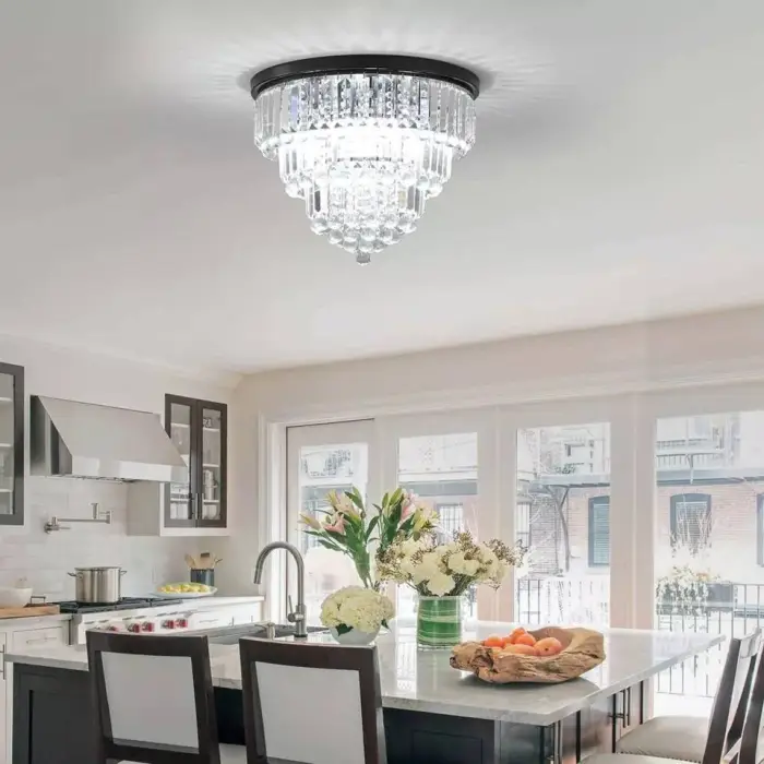 Modern Luxury K9 Crystal 3 Tier Flush Mount Chandelier Black Metal Ceiling Light Round Hanging Lamp for Living Room Decor — image 5