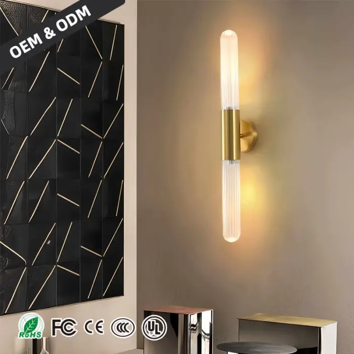 Modern Luxury Tubular Wall Lamp LED Gold Shade Steel Bedside Wall Lamps Villa Living Room Bathroom Bedroom Wall Lamp — image 3