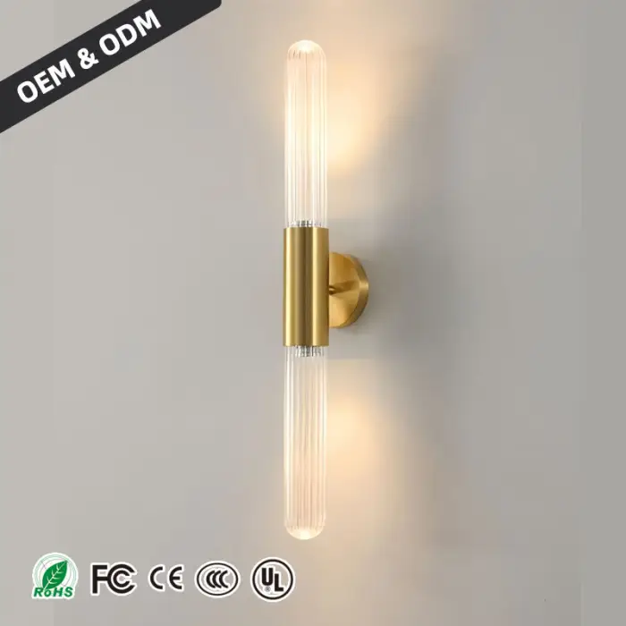 Modern Luxury Tubular Wall Lamp LED Gold Shade Steel Bedside Wall Lamps Villa Living Room Bathroom Bedroom Wall Lamp — image 5