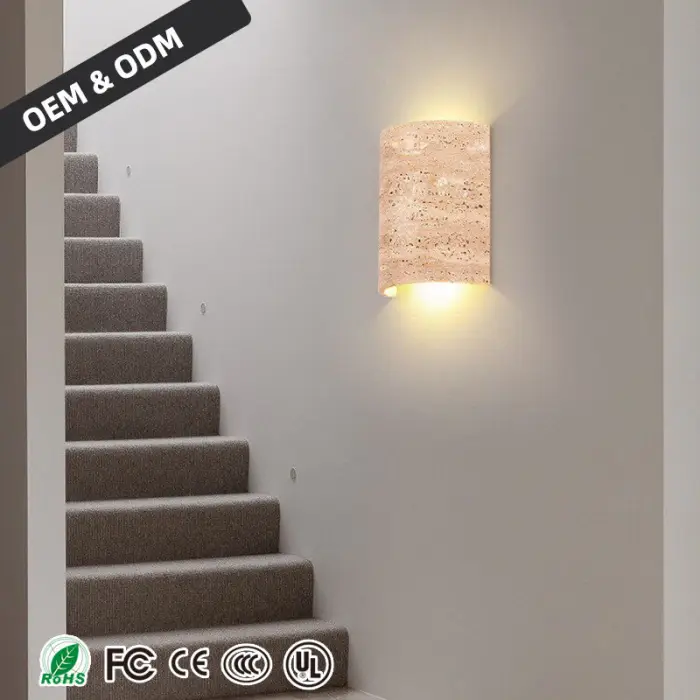 Creative Curved Travertine Wall Lamp Remote Control Dimmable Modern Wall Sconce for Bedroom Living Room Hotel Stairs Corridor — image 3