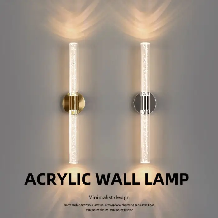 Factory Manufacturing Aluminum LED Bubble Crystal Double Headed Golden Electroplated Living Room Bedside Wall Lamp — image 4