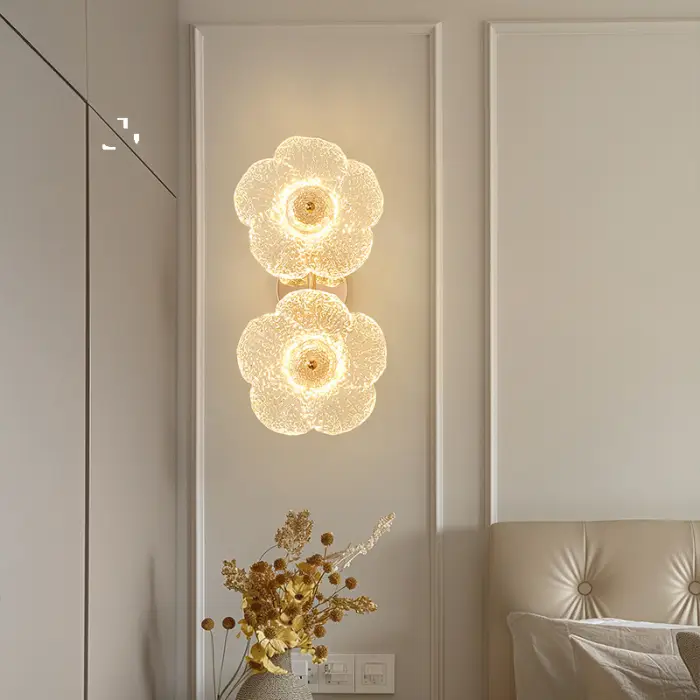 French Luxury Flower Glass LED Wall Light European Design for Bedroom Living Room Background Decoration Bedside Cafe Wall Light — image 3